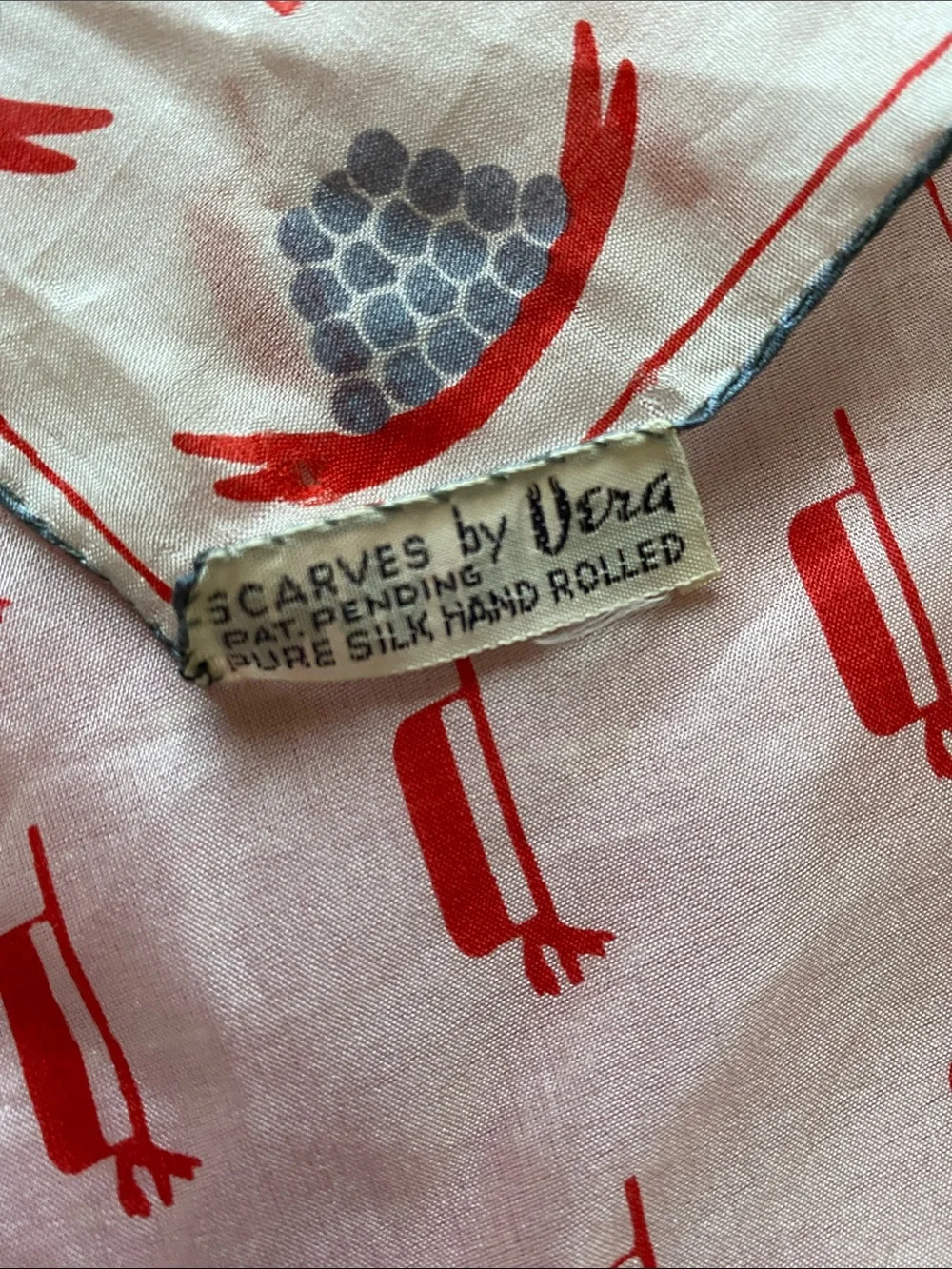 Vintage Patent Pending imperfect Vera Red and Blue Hat print Scarf